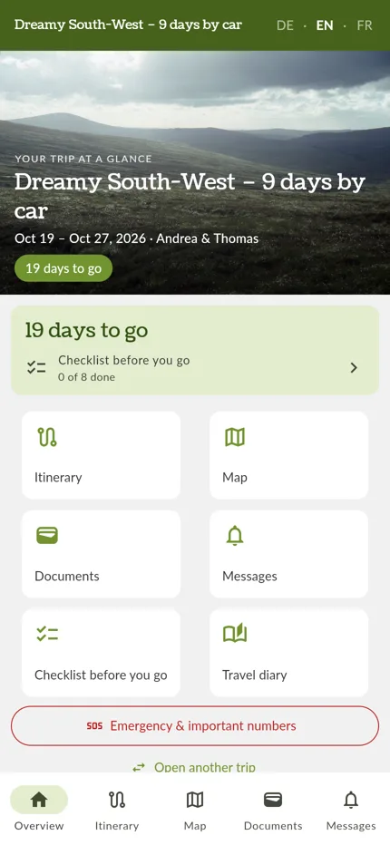 CloverTrip app – trip overview